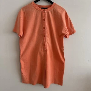 ZARA Tuscan Orange SIZE 12 UK Short Sleeve 100% Cotton Playsuit Summer Relaxed - Imagen 1 de 8