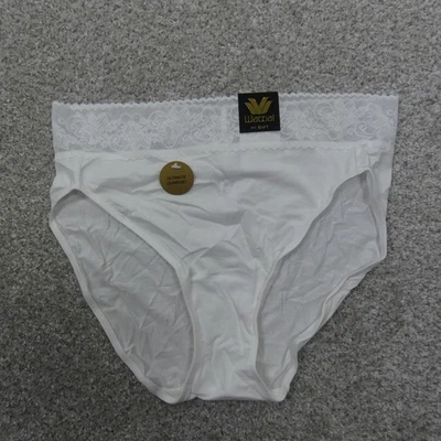 Wacoal Underwear Womens 6 Medium White Hi Cut Lace Trim Panties 1 Pair - Image 1 of 4