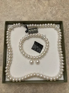 Collar de perlas de agua dulce Honora, brazalete, pendientes de plata de ley 925 con caja - Imagen 1 de 11
