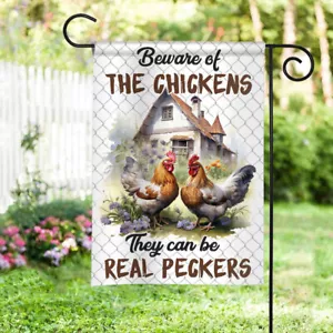 Beware Of The Chickens Double-sided Flag, Funny Chicken Garden Flag - Picture 1 of 2
