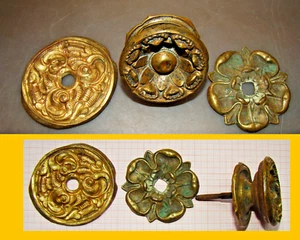 Maniglia per porta in lamiera di ottone 18-19. Secolo Parzialmente dorato - Foto 1 di 6