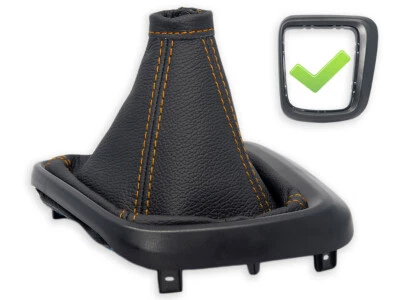 PARA FIAT TIPO II FUNDA PALANCA DE CAMBIO CUERO NEGRO COSTURAS NARANJA + MARCO - Imagen 1 de 4