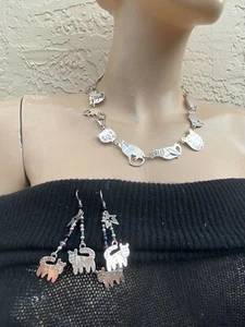 AMAZING SO UNIQUE STERLING SILVER CAT NECKLACE & MATCHING EARRINGS MEXICO TJ-MB - Picture 1 of 9