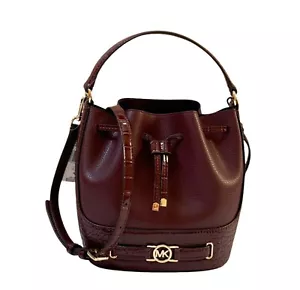 MICHAEL KORS REED MD BELTED BUCKET MESSENGER LEATHER BAG EXOTIC OXBLOOD - Picture 1 of 11