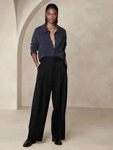 BANANA REPUBLIC Siena Wide-Leg Italian Wool Pant NWT - Size 0 Black #580276 - Picture 1 of 15