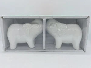 White Ceramic Elephant Festival Salt and Pepper 3” Shakers NIB - Picture 1 of 4