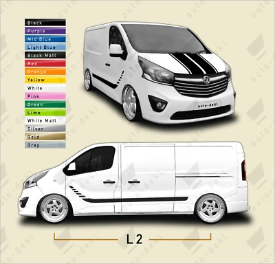 Se adapta a Vauxhall Opel Vivaro L2 LWB - Kit completo de rayas para furgoneta con ambos lados + capó - Imagen 1 de 4