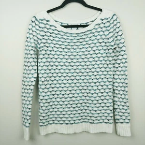LIZ CLAIBORN White & Blue Honeycomb Knit Pullover Cotton Sweater Sz Small - Picture 1 of 5