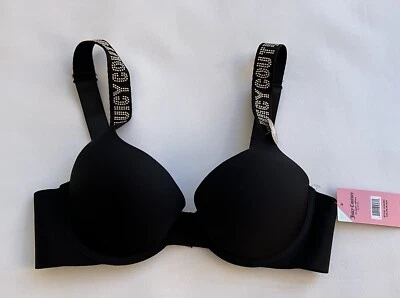 NUEVO Sujetador Juicy Couture Sexy Push Up Negro Tachonado 36 B Foto 1 de 4