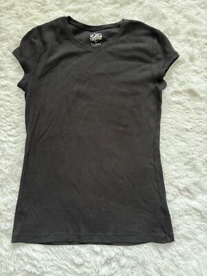 Justice girls sz. 16 black short sleeved tee. Cute, grt. shape - Image 1 of 4