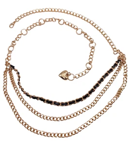 Juicy Couture Gold Heart Belt Curb Link 3 Strand Drop Chain Adjustable 46" - Picture 1 of 7