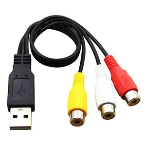 USB 2.0 Stecker auf 3 Cinch Buchse Adapter Kabel Audiokabel Ladekabel Splitter - Bild 1 von 3