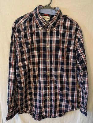 CREST By Tommy Hilfiger Shirt Men Red White Blue Long Sleeve City Life Preppy - Image 1 of 4