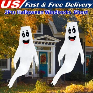 2Pcs 60“ Halloween Windsocks Hanging Ghost Decoration Flag Wind Socks Yard Decor - Picture 1 of 8