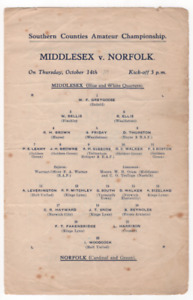 MIDDLESEX V NORFOLK 1937-38 SOUTHERN COUNTIES AMATEUR CHAMP PREWAR GOLDERS GREEN