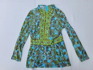 VTG 60s 70s Parkshire Shirt Womens Zip Paisley Carol Brady Retro Style - Picture 1 of 10