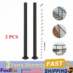 2x 38" Black Deck Railing Wrought Iron Handrail Post Kit Square Metal Fence Post - Picture 1 of 16