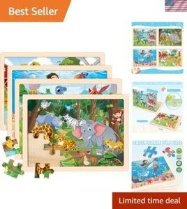 Engaging Wooden Animal Puzzles 3-5 Years - 24-Piece Montessori Learning Set - Picture 1 of 9