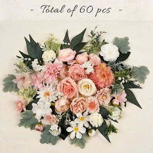 60P Faux Silk Combo Set Flower Head Rose For DIY Wedding Bouquet Scrapbook Decor - Picture 1 of 11