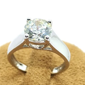 1.50 Ct Round Solitaire Moissanite Engagement Ring 14k White Gold Plated Silver - Picture 1 of 15
