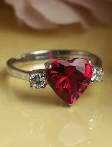 3.25 Ct Heart Cut Ruby & Moissanite Ring 14K White Gold Plated - Picture 1 of 7