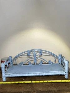 VTG Bench Sconce in Rattan Wicker Weave Soft Powder Blue Color Farmhouse Decor - Picture 1 of 14