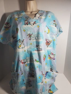 Blusa Médica Simply Basic Para Mujer Christmas Joy to the World Oso Polar Talla L Foto 1 de 3