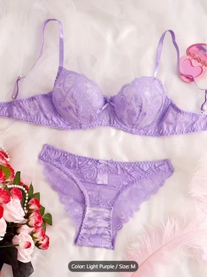 Женское белье с кружевной вышивкой бюстгальтер пуш-ап и трусики комплект размер 34, 36 - Изображение 1 из 4