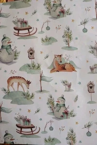 Whimsical Christmas Wrap (1) Sheet 19* Wide x 26.5* Long NEW Snowman Deer Sled  - Picture 1 of 6