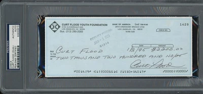 Curt Flood Auto 3.5x8.5 Check St. Louis Cardinals (Auto Dos Veces) PSA/DNA #83933915 Foto 1 de 2