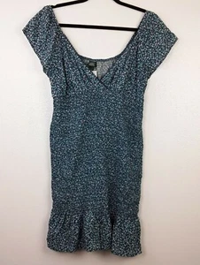 Wild Fable Dress Size Large Blue Floral Bodycon Ruffle Hem V-neck Smocking - Picture 1 of 10