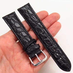 20mm Black Genuine Textured Croco Leather Waterproof Watch Band Strap - Picture 1 of 3