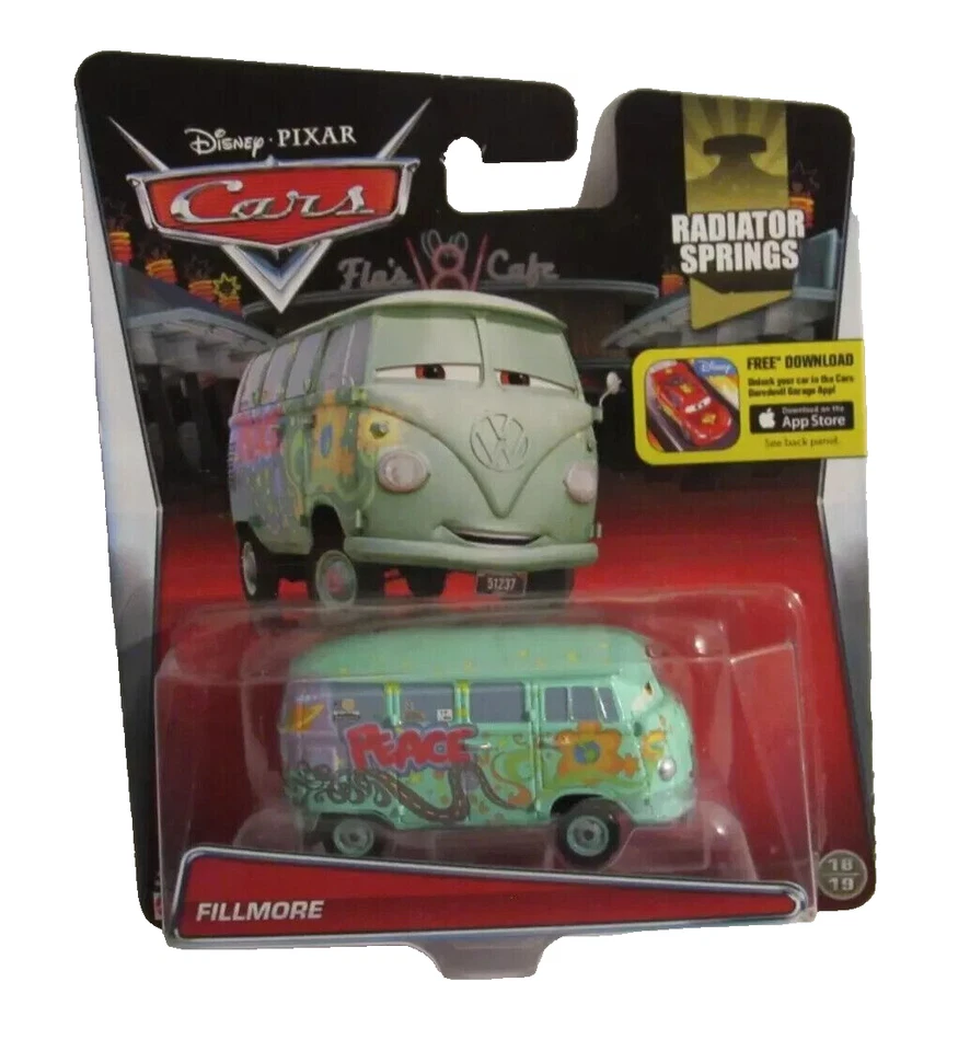 Disney Cars 2016 resortes de radiador Fillmore VW Bus 1:55 App Logo ¡Envío gratuito! Foto 1 de 1