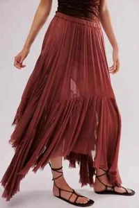 Free People Fp One Clover Skirt Asymmetrical Tiered Mid-rise Brownie Medium M - Picture 1 of 7