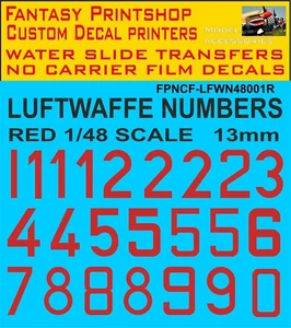German  Luftwaffe  Code  Numbers  RED  13mm  FPNCF-LFWN48001R   1/48  scale - Picture 1 of 4