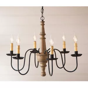 Harrison 6-Arm Americana Pearwood Wood Primitive Country Colonial Chandelier New - Picture 1 of 4