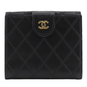 CHANEL Double SidedCOCO Mark vintage Bicolole Bi-Fold Wallet black lambski... - Picture 1 of 12