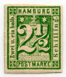 GERMANY HAMBURG 1864 SC. #12 MINT ORIGINAL GUM 4 MARGIN HINGED - Picture 1 of 2