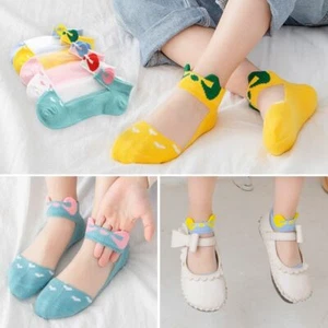 5 Pairs Summer Kids Girls Socks Cotton Breathable Mesh Socks Cartoon Short Sock - Picture 1 of 12