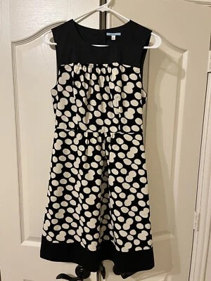 Vestido flare LeifNotes Anthropologie 4 preto creme bolinhas veludo linha A - Imagem 1 de 4