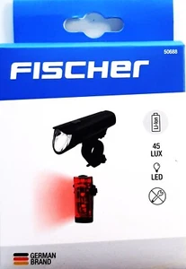 FISCHER 50688 Fahrrad LED Akku Beleuchtungs-Set 45 Lux Front- + Rückleuchte neu - Bild 1 von 1