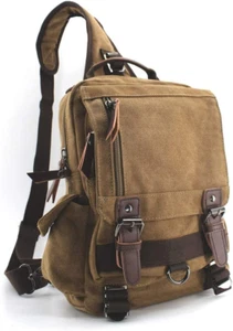Canvas Shoulder Backpack Travel Rucksack Sling Bag Cross Body Messenger Bag - Picture 1 of 12