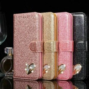 Leather Fashion Bling Heart Sign Wallet Glitter Book Case Cover For Mobile Phone