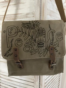 Rothco Lightweight Canvas Style Messenger Crossbody Art Hand Drawn Peace Details - Picture 1 of 8