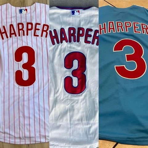 Bryce #3 Harper Philadelphia Phillies Men's FAN MADE Cream/Blue/White Jersey Cover