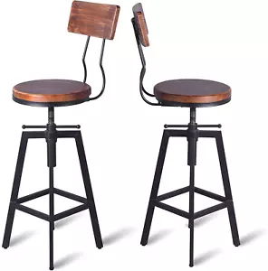Industrial Bar Stool, Kitchen Counter Bar Stool with Back Vintage Adjustable Swi - Picture 1 of 9