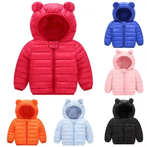 Toddler Kids Baby Gril Boy Bear Hooded Outwear Jacket Thick Warm Windproof Coat - Picture 1 of 18