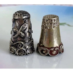 Vintage lot 2 Thimbles Ornate Taxco Mexico Sterling Alpaca silver - Picture 1 of 15
