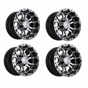 GTW Omega 12 Inch Machined/Black Golf Cart Wheels With 3:4 Offset |4x4 |Set of 4 - Picture 1 of 6