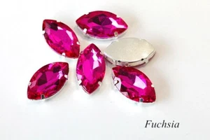 20 x Pink Fuchsia mounted Sew On Glass Crystals Rhinestones Diamante 7x15mm - Picture 1 of 1